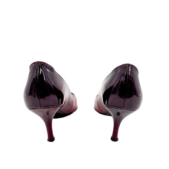 Stuart Weitzman Glossy Red Patent Leather Open Toe Heels Stilettos Pumps Size 8N - Picture 4 of 12